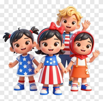 Cartoon Children Celebrating Independence Day PNG
