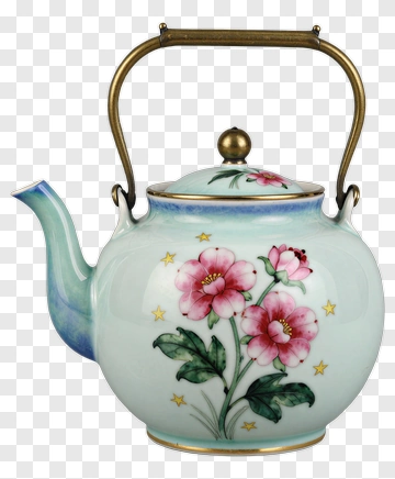 Floral Teapot With Pink Flowers PNG