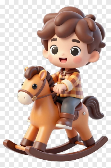 Cartoon Boy Riding A Rocking Horse PNG