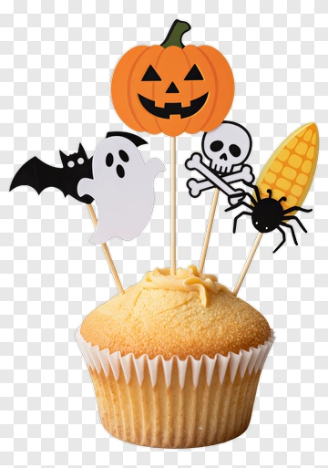 Halloween Cupcake With Decorative Toppers PNG
