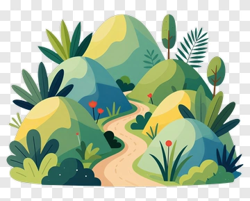 Colorful Landscape With Hills And Pathway PNG