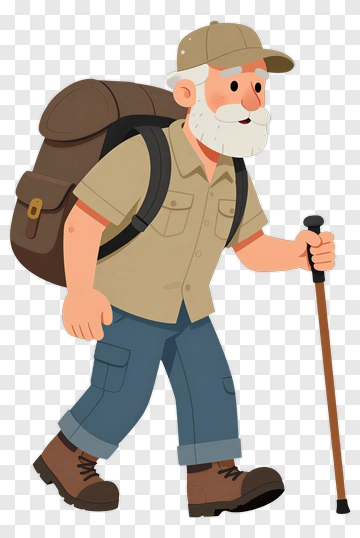 Cartoon Hiker Walking With A Backpack PNG