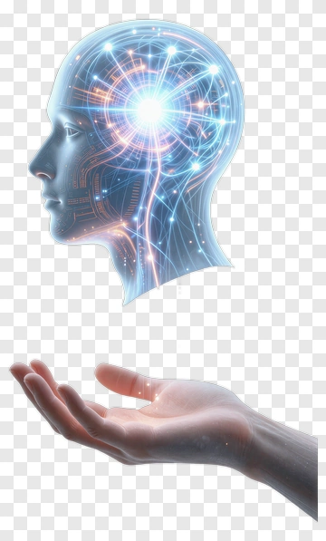 Digital Human Head With Light And Hand PNG