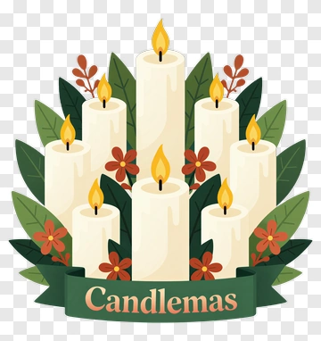 Candlemas Celebration With Candles And Flowers PNG