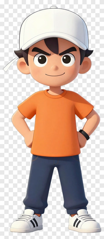 Cartoon Boy Standing Confidently PNG