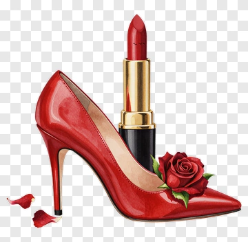 Red High Heel Shoe With Lipstick And Rose PNG