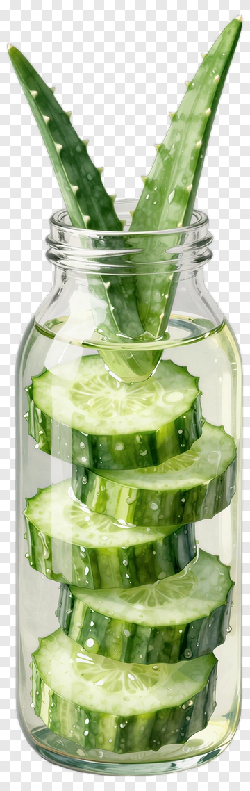 Aloe Vera And Cucumber Slices In A Jar PNG