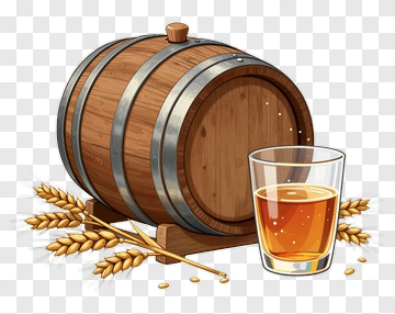 Wooden Barrel With Glass Of Beer And Wheat PNG