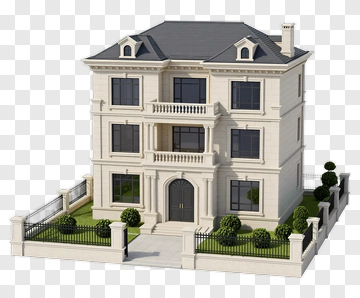 3D House With Garden And Fence PNG