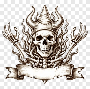 Viking Skull With Horns And Skeleton Hands PNG