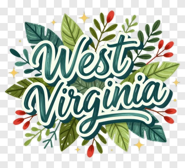 West Virginia Decorative Typography With Leaves PNG