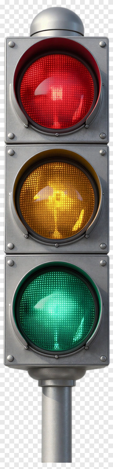 Traffic Light With Red, Yellow, And Green Lights PNG