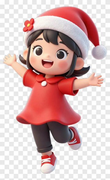 Cartoon Girl In A Red Dress And Santa Hat PNG
