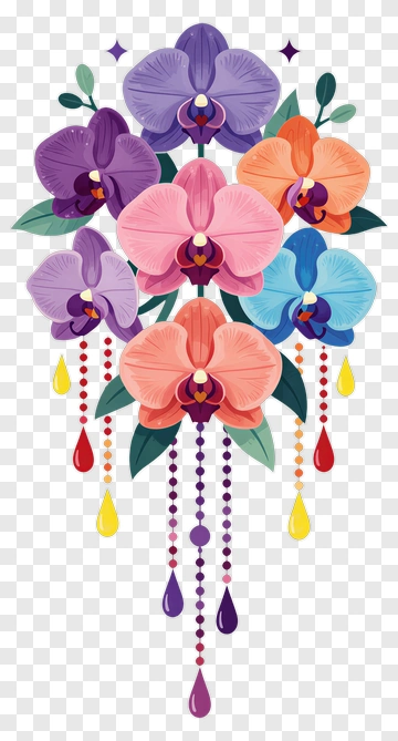 Colorful Orchid Bouquet PNG
