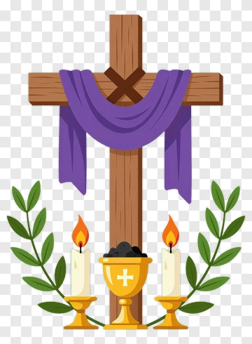 Religious Cross With Candles And Palms PNG
