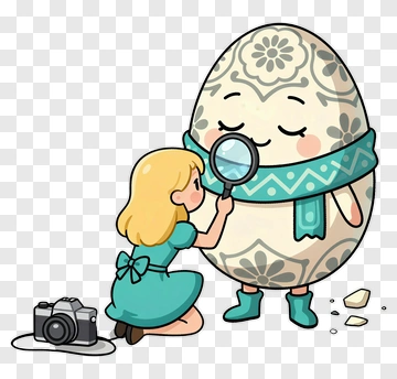 Girl Inspecting A Decorative Easter Egg PNG