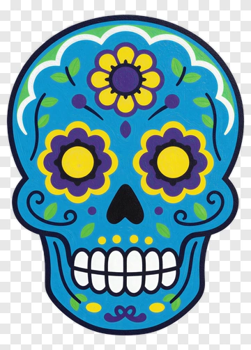 Colorful Sugar Skull With Floral Design PNG