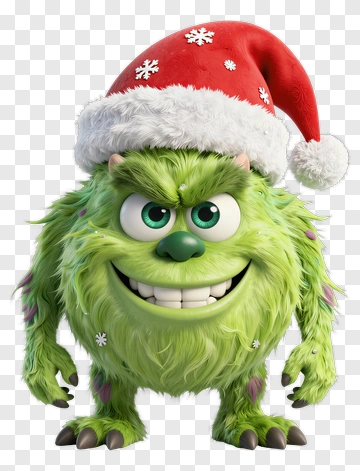 Cartoon Monster Wearing A Santa Hat PNG