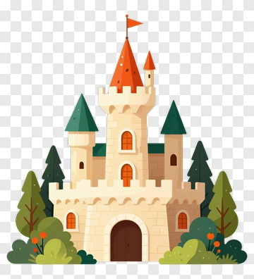 Cartoon Castle Surrounded By Trees And Bushes PNG