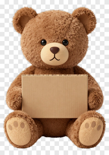 Teddy Bear Holding A Cardboard Box PNG