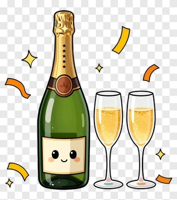 Cartoon Champagne Bottle And Flutes PNG