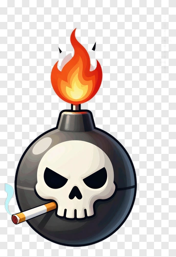 Cartoon Bomb With Skull And Flame PNG