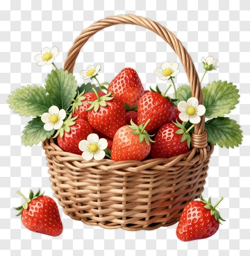 Strawberry Basket With Flowers PNG