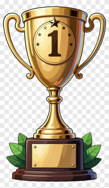 Gold Trophy With Number One And Leaves PNG