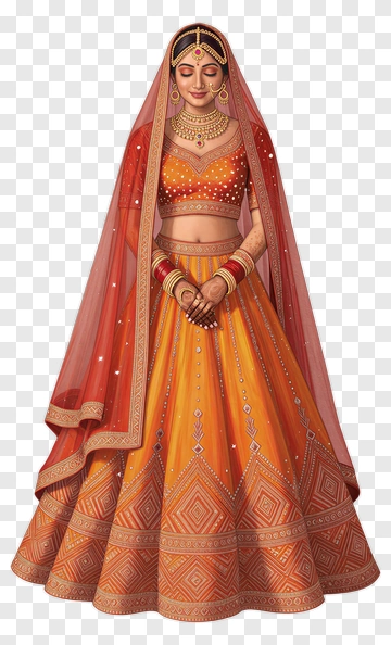 Indian Bride In Traditional Orange Lehenga PNG