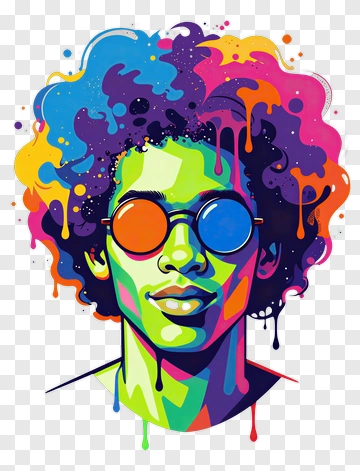 Colorful Portrait Of A Person With Round Sunglasses PNG