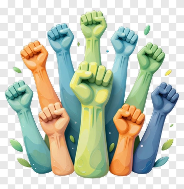 Colorful Fists Raised In Unity PNG