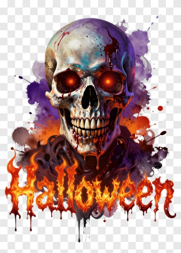 Halloween Skull With Blood And Colorful Background PNG