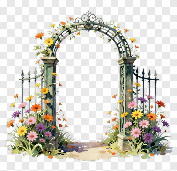 Flower Archway With Colorful Blooms PNG