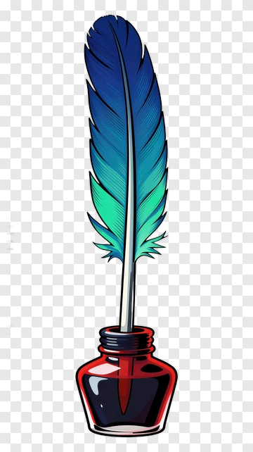 Colorful Quill Pen In Ink Bottle PNG