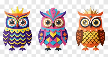 Colorful Cartoon Owls PNG