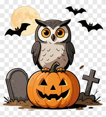 Cartoon Owl Sitting On A Halloween Pumpkin PNG