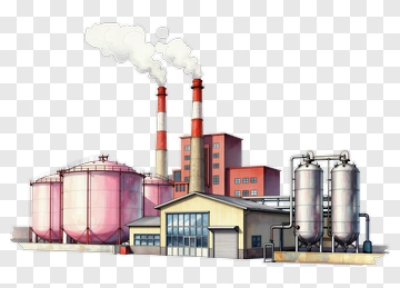 Industrial Factory With Smoke Stacks PNG