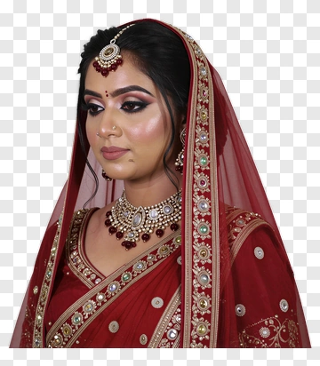 Bridal Portrait In Traditional Red Attire PNG