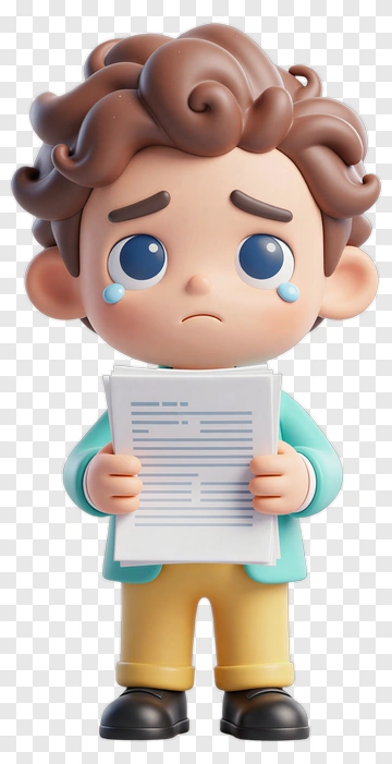 Cartoon Boy Holding A Paper With A Sad Expression PNG