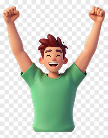Cartoon Man Celebrating With Raised Arms PNG