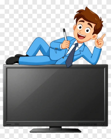 Cartoon Businessman Sitting On A Television PNG