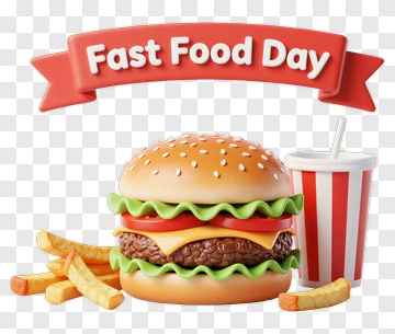 Fast Food Day Hamburger With Fries And Drink PNG