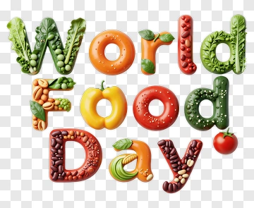 World Food Day Text Made Of Vegetables And Fruits PNG