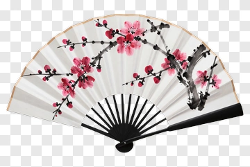 Decorative Fan With Cherry Blossom Design PNG