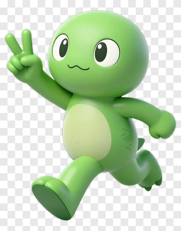 Cartoon Green Character Running With Peace Sign PNG