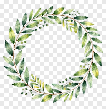 Watercolor Green Leaf Wreath PNG