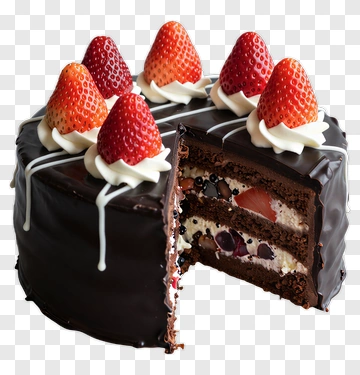 Chocolate Cake With Strawberries And Cream PNG
