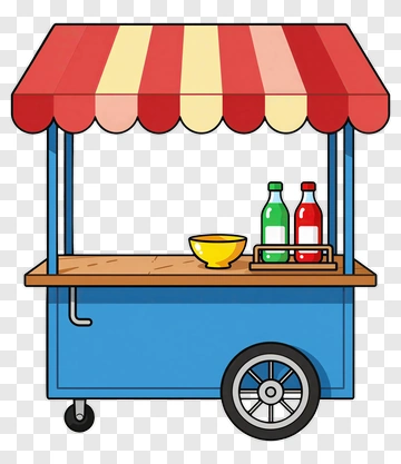 Cartoon Food Cart With Bottles And Bowl PNG