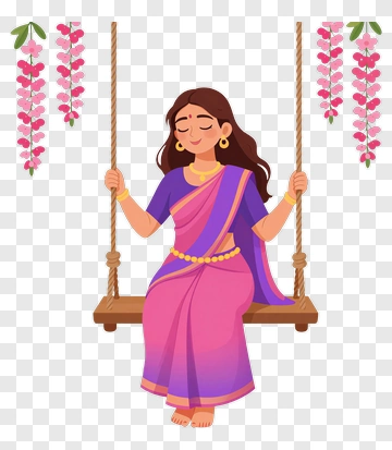Woman In Traditional Dress On A Swing PNG