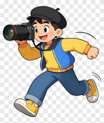 Cartoon Boy Running With A Camera PNG